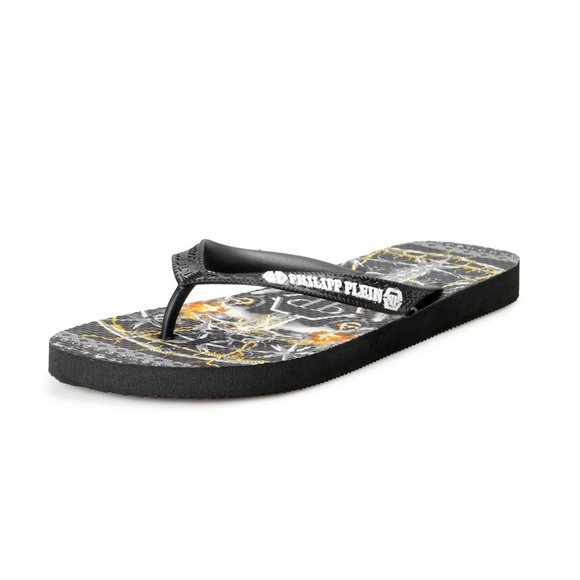 Philipp Plein Black/Multi Rubber Logo Print Flip Flops Shoes main image 9